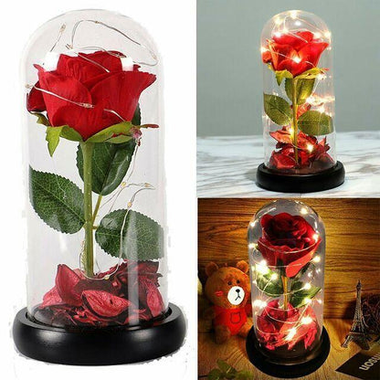Вечна роза в стъкленица с LED подсветка - Красавицата и Звяра